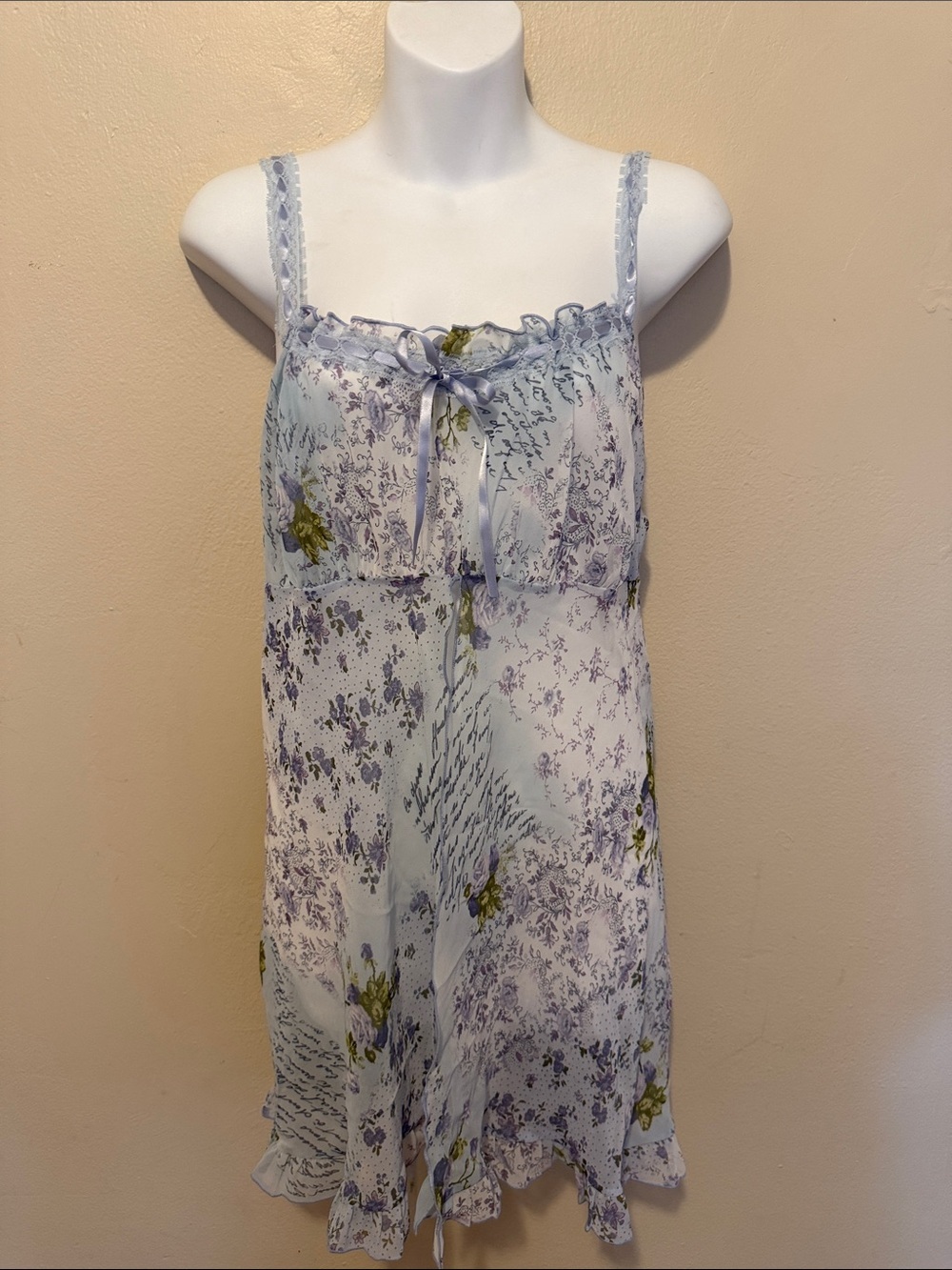 Secret Treasures Light Blue Floral Lace-Trim Chemise